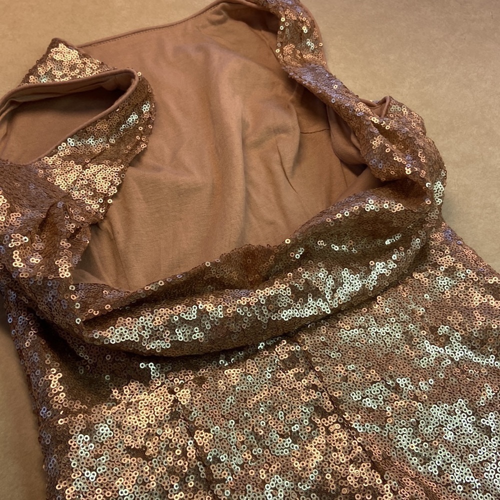 Lulus Sequin Dress New Years Party Sleeveless Rose Gold Bronze Slouch Back S - Picture 6 of 10